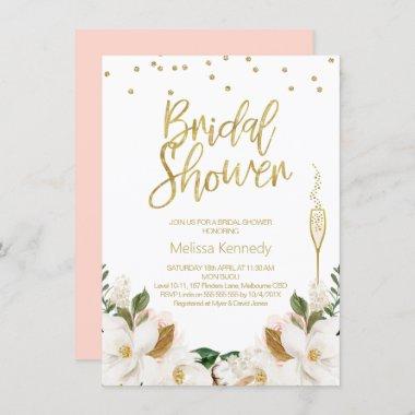 Magnolia Champagne Glass Bridal Shower Invitations