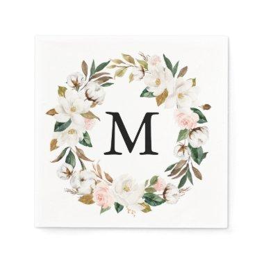 Magnolia Cotton Monogram Wedding Cocktail Napkin