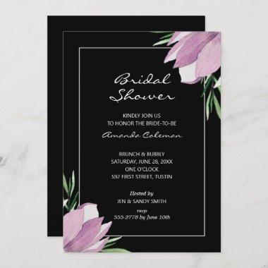 Magnolia Floral Black Bridal Shower Invitations
