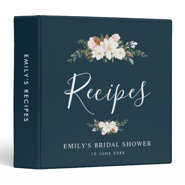 magnolia Floral blue bridal shower recipe book 3 Ring Binder