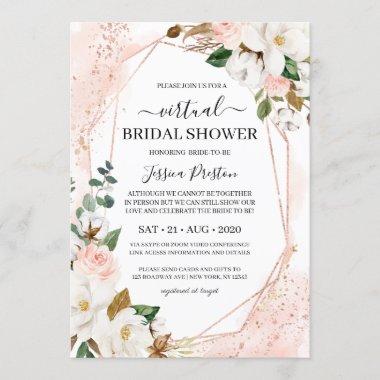 Magnolia Floral Geometric Virtual Bridal Shower Invitations