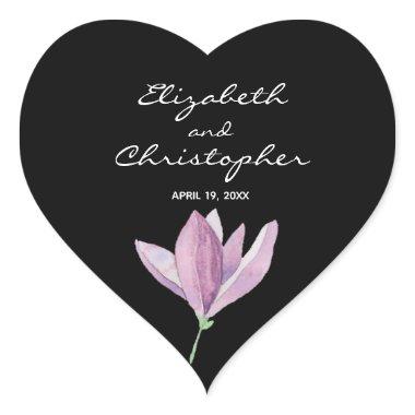 Magnolia Floral Wedding Favor on Black Heart Sticker