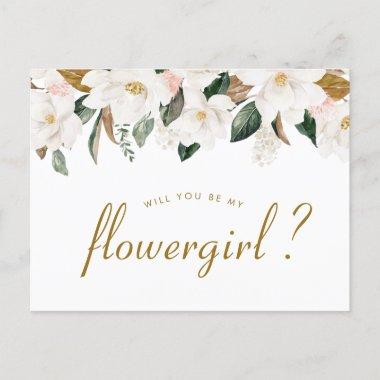 magnolia floral will you be my Flowergirl Invitations