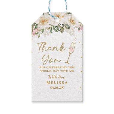 Magnolia Watercolor Champagne Glass Bridal Shower Gift Tags
