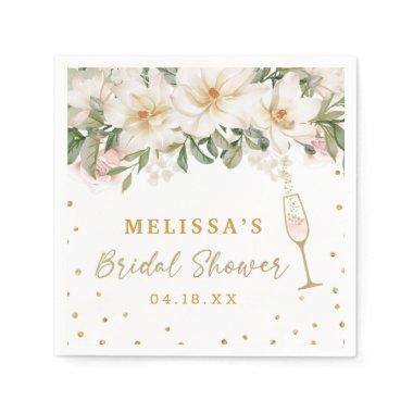Magnolia Watercolor Champagne Glass Bridal Shower Napkins
