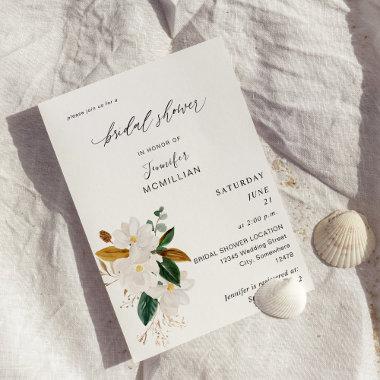 Magnolia White Floral Bridal Shower Invitations