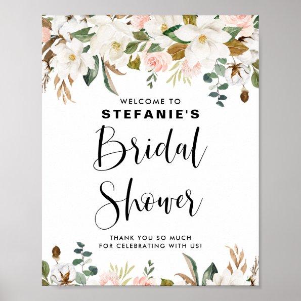Magnolias and Cotton Garland Bridal Shower Welcome Poster