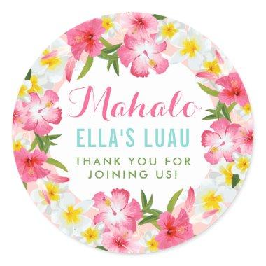 Mahalo Tropical Pink Floral Lei Thank You Classic Round Sticker