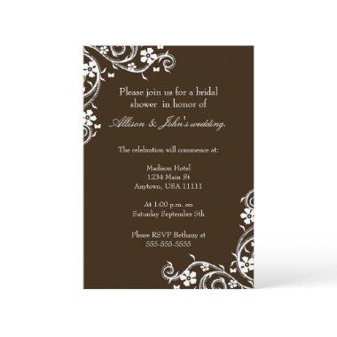 Mahogany Floral Swirls Bridal Shower Invitations