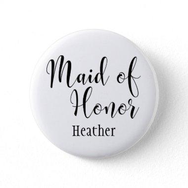 Maid of Honor 2 Black Typography w/ Name (30) Pinback Button