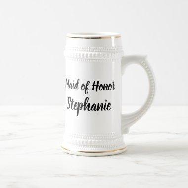 Maid of Honor Black Elegant Script Gifts Weddings Beer Stein