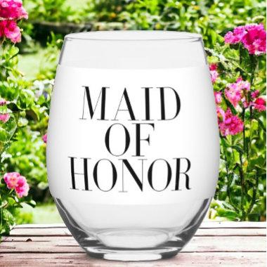 Maid of Honor Black Modern Elegant Personalized Stemless Wine Glass