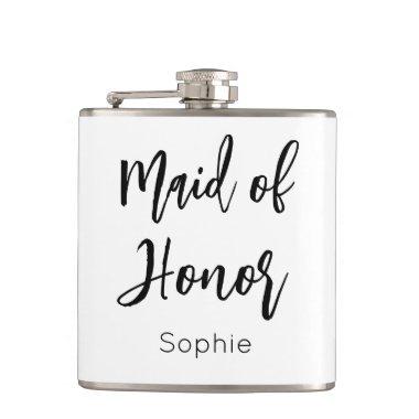 Maid of Honor Black White Bridesmaid Flask