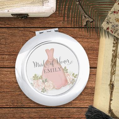 Maid of Honor Blush Watercolor Floral Elegant Compact Mirror