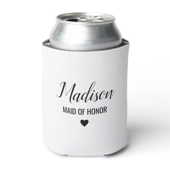 maid of honor custom name & date cute heart simple can cooler