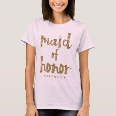 Maid of Honor Gold Glitter Wedding Party T-Shirt