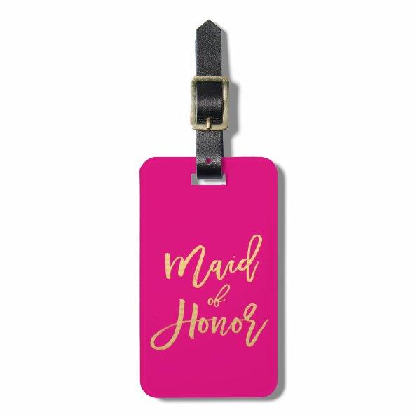 Maid of Honor Hot Pink and Gold Travel Luggage Tag