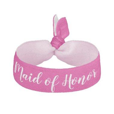 Maid of Honor Pink White Wedding Party Gift Elastic Hair Tie