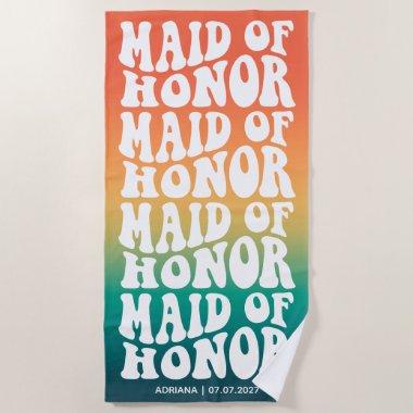 Maid of Honor Retro Pastel Gradient Beach Towel