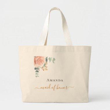 Maid of honor rose gold floral eucalyptus greenery large tote bag