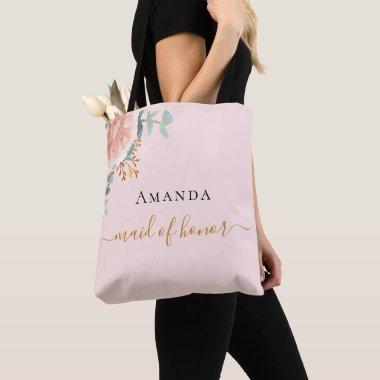 Maid of honor rose gold floral eucalyptus greenery tote bag