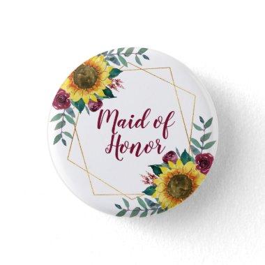 Maid of Honor Sunflower Geometric Burgundy Button
