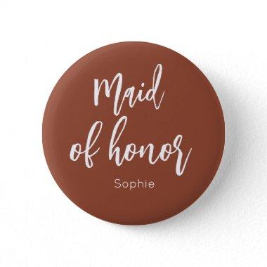 Maid of Honor Terracotta Brown Wedding Button