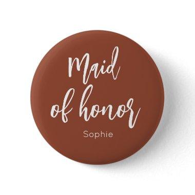 Maid of Honor Terracotta Brown Wedding Button