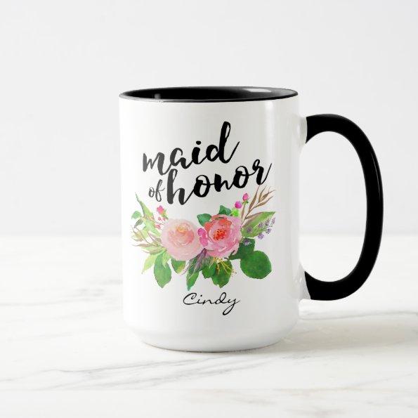 Maid of Honor Watercolor Floral Personalized Mug