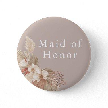 Maid of Honor Wedding Boho Pampas Grass Button