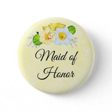 Maid of Honor Yellow Floral Button