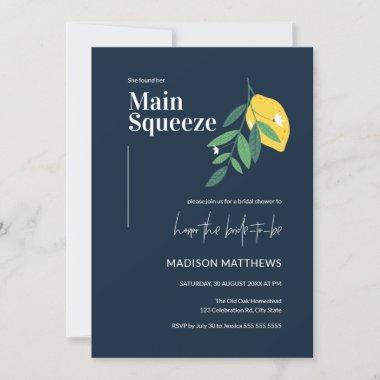 Main Squeeze Blue Lemon Citrus Bridal Shower Invitations