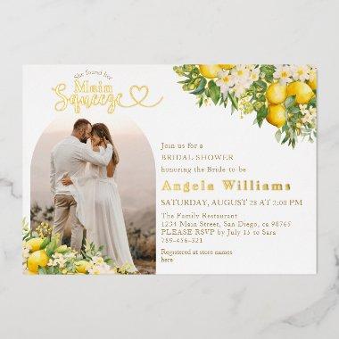 Main Squeeze Citrus Boho Bridal Shower Photo Foil Invitations