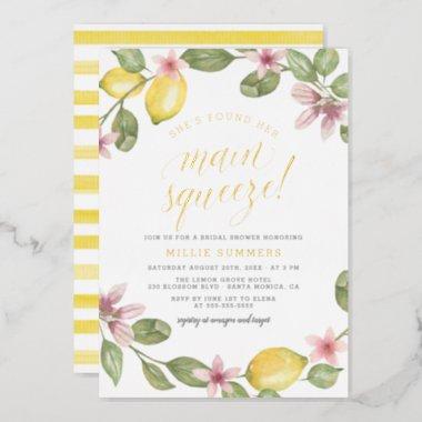 Main Squeeze Floral Lemon Wreath Bridal Shower Foil Invitations