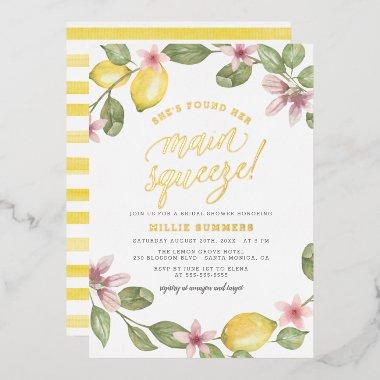 Main Squeeze Floral Lemon Wreath Bridal Shower Foil Invitations