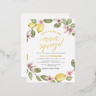 Main Squeeze Floral Lemon Wreath Bridal Shower Foil Invitation PostInvitations