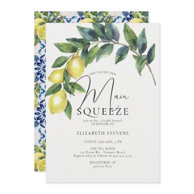 Main Squeeze Lemon Arch Blue Tiles Bridal Shower Invitations