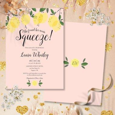 Main Squeeze Lemon Blush Pink Bridal Shower Invitations