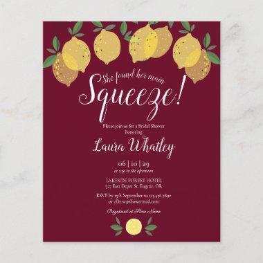 Main Squeeze Lemon Bridal Shower Budget Invite