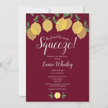 Main Squeeze Lemon Burgundy Bridal Shower Invitations