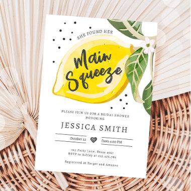 Main Squeeze Lemon Citrus Greenery Bridal Shower Invitations