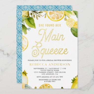 Main Squeeze Lemon Orchard Citrus Bridal Shower Foil Invitations