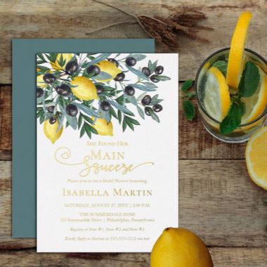 Main Squeeze Lemons | Black Olives Bridal Shower Foil Invitations