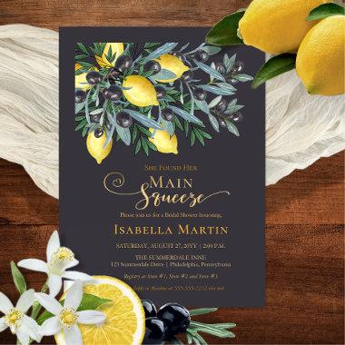 Main Squeeze Lemons | Black Olives Bridal Shower Foil Invitations