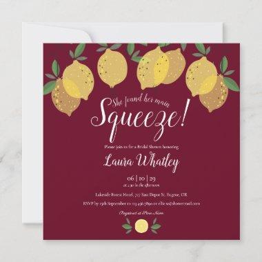Main Squeeze Lemons Burgundy Bridal Shower Invitations