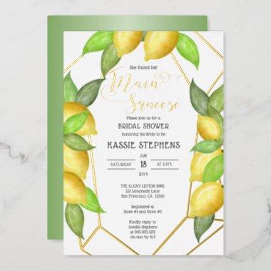Main Squeeze Lemons Geometric Bridal Shower -Gold Foil Invitations