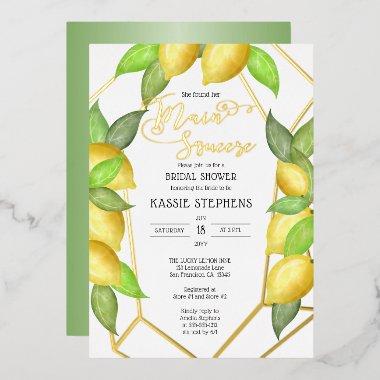 Main Squeeze Lemons Geometric Bridal Shower -Gold Foil Invitations