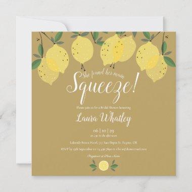 Main Squeeze Lemons Gold Bridal Shower Invitations