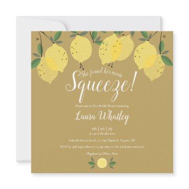 Main Squeeze Lemons Gold Bridal Shower Invitations