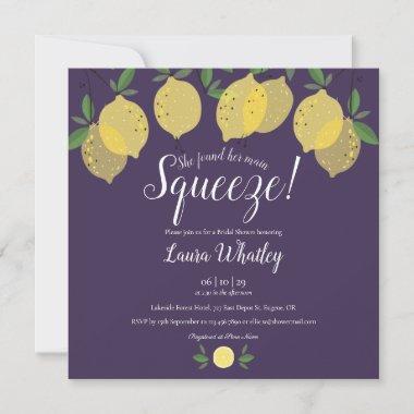 Main Squeeze Lemons Purple Bridal Shower Invitations